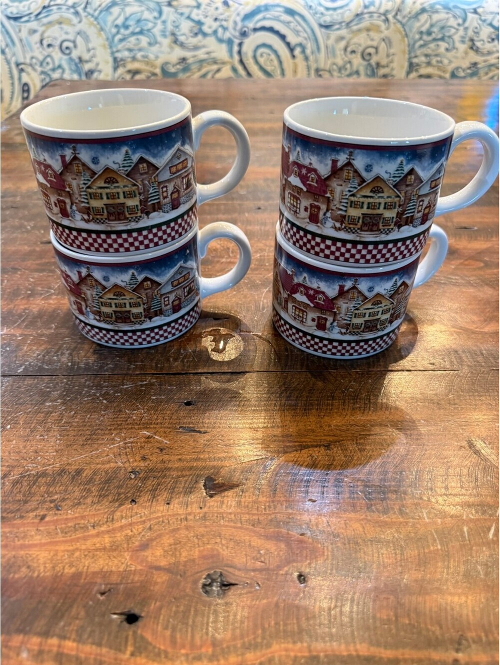 Set of 4 Debbie Mumm Snow Angel Village Ceramic Stoneware Mugs